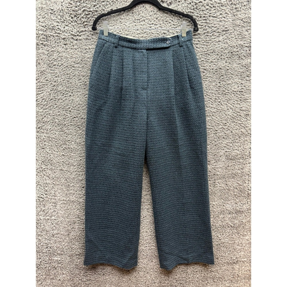 Grove Vintage Style High Waisted Pleated Wide Leg Trousers Grey Womens Size M